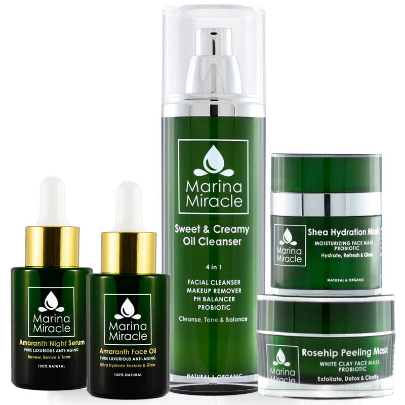 Marina Miracle skin care package for dry and mature skin. All natural package that saves money when bought together or perfect for a gift for a loved one. 